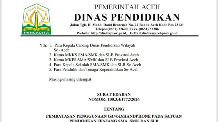 Disdik Kota Banda Aceh Ingatkan Siswa untuk Tidak Membawa Ponsel ke Sekolah