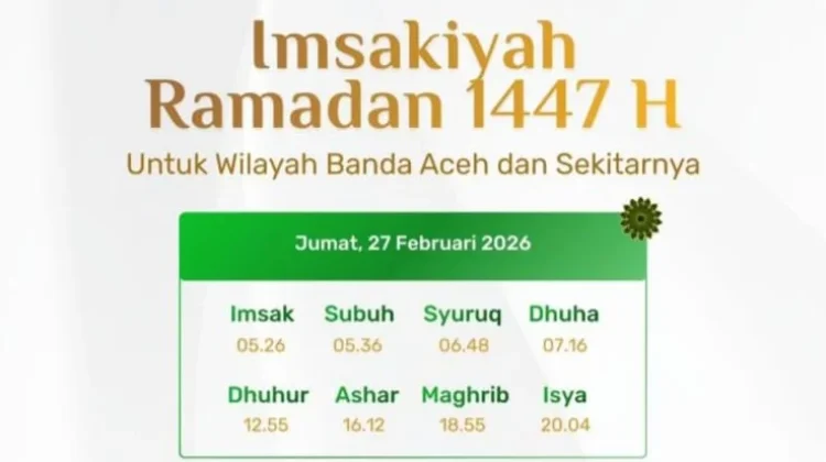 Jadwal Imsak Wilayah Banda Aceh Jumat 27 Februari 2026