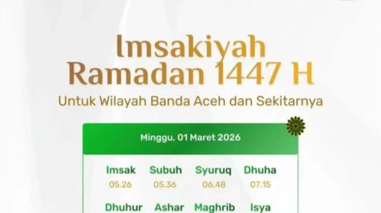 Jadwal Imsakiyah dan Buka Puasa Wilayah Banda Aceh 1 Maret 2026