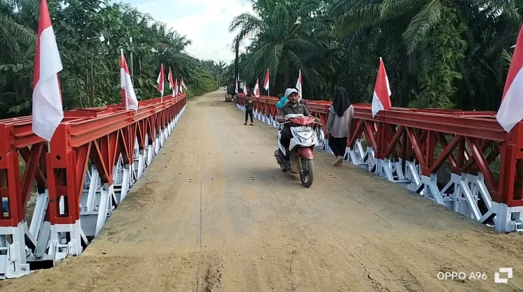 Pembangunan  Jembatan Bailey Desa Blang Gleum, Aceh Timur Rampung Dikerjakan