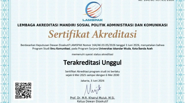 Prodi Ilmu Komunikasi Universitas Iskandar Muda Terakreditasi Unggul