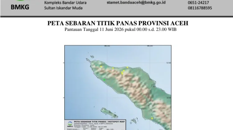 BMKG Deteksi Tujuh Titik Panas, Aceh Besar dan Bener Meriah Terbanyak