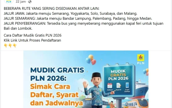 TurnBackHoax: Tautan Mudik Gratis PLN 2026 Palsu