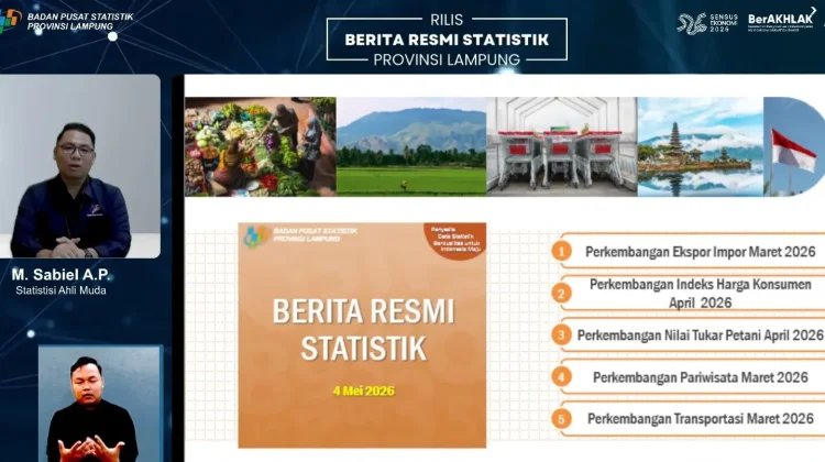 Neraca Perdagangan Luar Negeri Lampung Maret 2026 Surplus 263,20 Juta Dolar AS