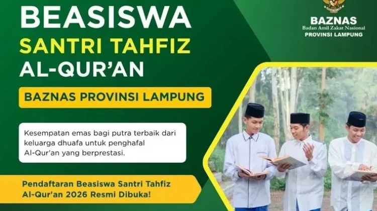 Baznas Lampung Buka Pendaftaran Beasiswa Santri Tahfiz, Cek Syarat dan Jadwalnya