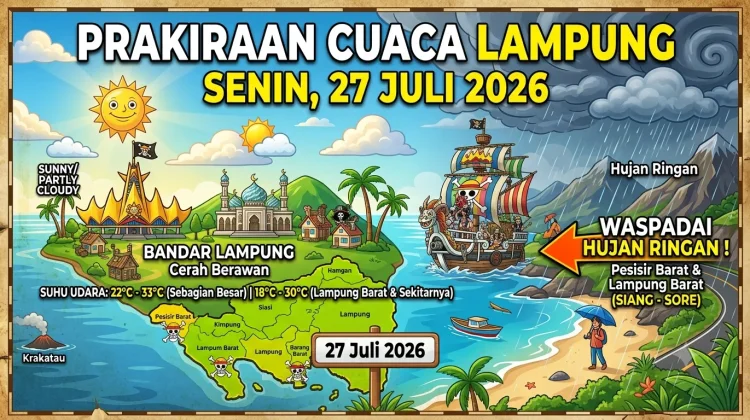 Prakiraan Cuaca Lampung: Hujan Ringan Berpotensi di Pesisir Barat
