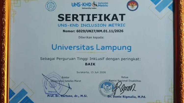 Unila Raih Predikat Baik Kampus Inklusif Tingkat Nasional 2026