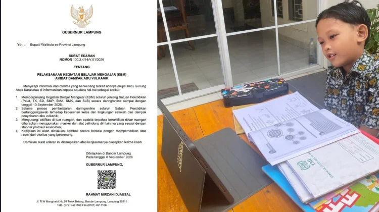 Dampak Abu Vulkanik, Gubernur Lampung Perpanjang KBM hingga 10 September 2026