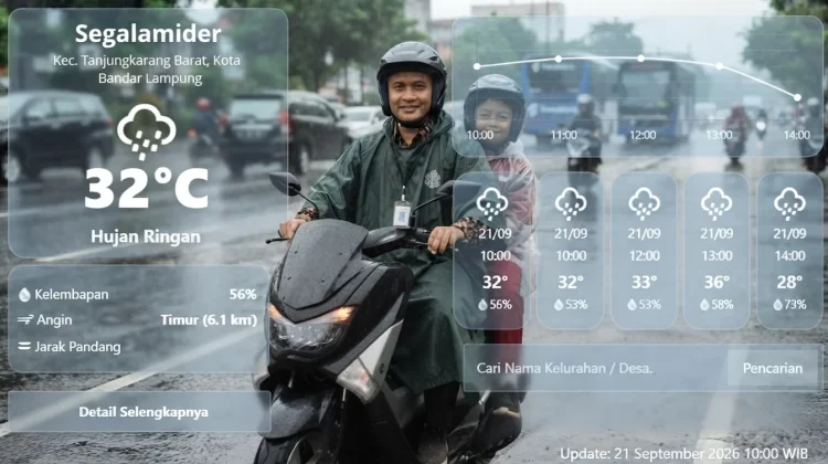 Prakiraan Cuaca Lampung Senin, 21 September 2026, Potensi Hujan di Sejumlah Daerah
