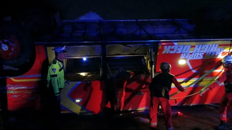Bus Adhi Prima Terbalik di Mesuji, Tiga Meninggal