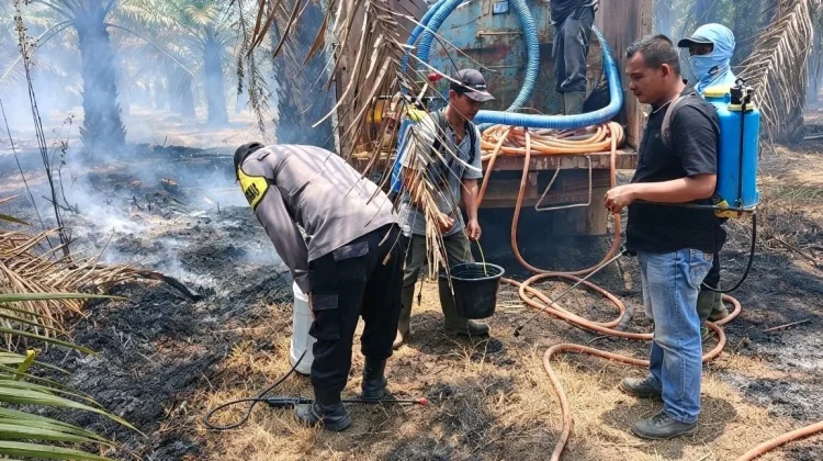 Polsek Simpang Pematang Tangani Titik Api Hotspot Karhutla di Desa Fajar Asri