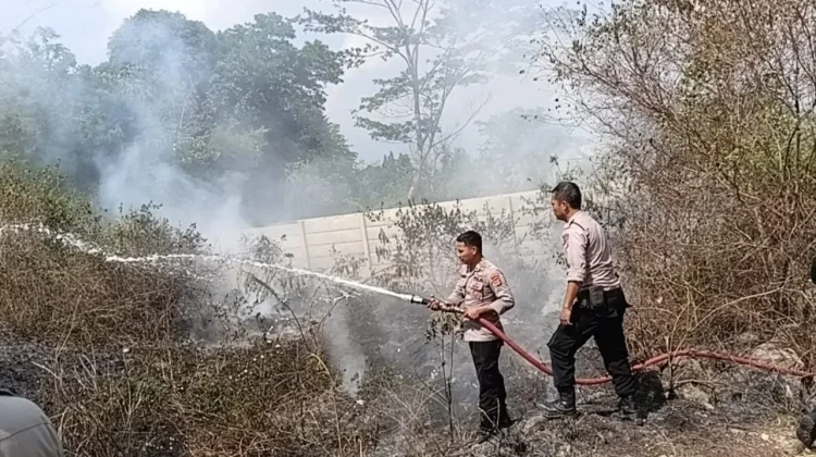 Polisi Bersama Damkar Padamkan Kebakaran Lahan Kosong di Rajabasa