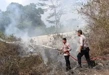 Polisi Bersama Damkar Padamkan Kebakaran Lahan Kosong di Rajabasa