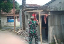Kepedulian Babinsa Koramil Cijambe, Bantu Perbiki Rumah Warga