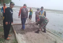 Babinsa Koramil Pamanukan Bantu Warga Mengecor Jalan