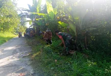 Babinsa Koramil 0503/Kalijati Gelar Karya Bakti Bersihkan Jalan Lingkungan Desa