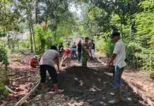 Percepat Akses Pertanian, Babinsa Kalijati dan Warga Karya Bakti Pengerasan Jalan