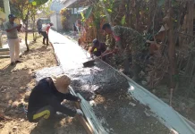 Babinsa Koramil Pabuaran Bersama Warga Rancamulya, Gotong royong Cor Jalan Desa