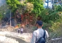 Polsek Malausma Padamkan Kebakaran Lahan di Majalengka, Warga Diimbau Waspada