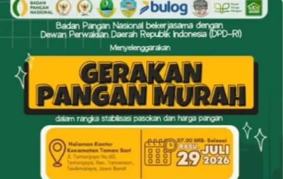 Bapanas, DPD dan DPR RI Gelar Gerakan Pangan Murah di Tamansari Tasikmalaya Besok