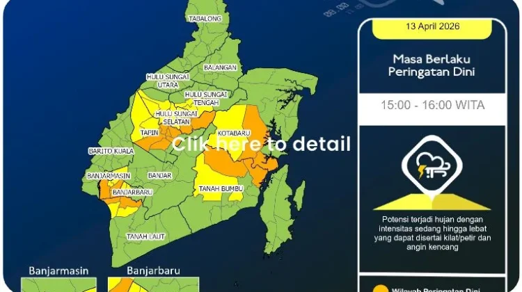 BMKG Kalsel Keluarkan Peringatan Dini Hujan Lebat dan Angin Kencang