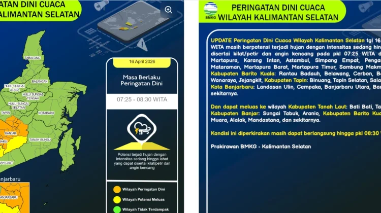 BMKG Keluarkan Peringatan Dini Hujan Lebat di Kalsel