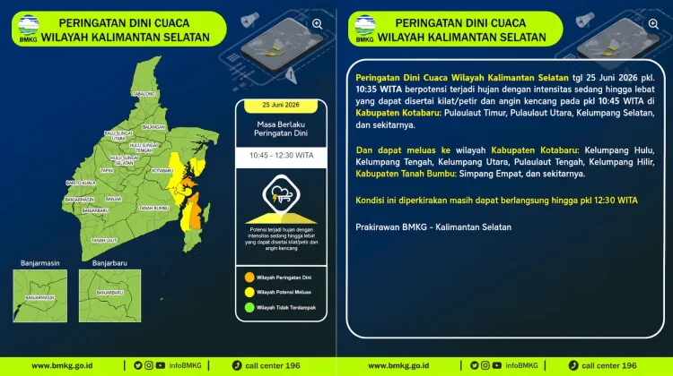 BMKG Keluarkan Peringatan Dini Hujan Lebat di Kotabaru dan Tanah Bumbu
