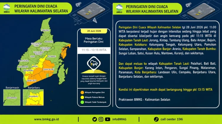 BMKG Keluarkan Peringatan Dini Hujan Lebat di Sejumlah Wilayah Kalsel