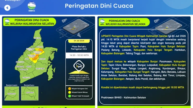 BMKG Perbarui Peringatan Dini Hujan Lebat di Sejumlah Wilayah Kalsel
