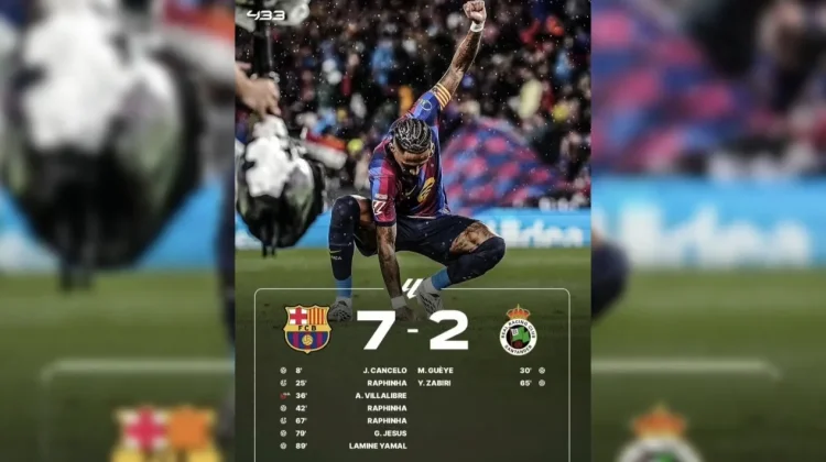 Raphinha Menggila, Barcelona Libas Racing Santander 7-2