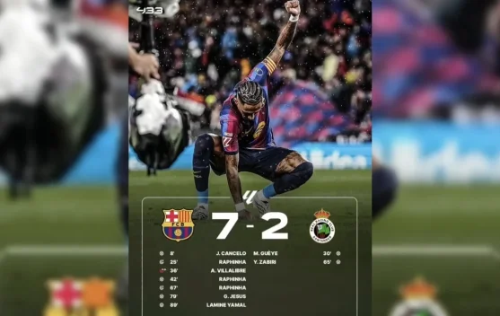 Raphinha Menggila, Barcelona Libas Racing Santander 7-2