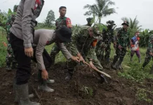 Dansatgas Tanam Pohon Keras di Lokasi TMMD Sukamenak