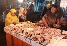 Harga Daging Ayam di Pasar Badak Pandeglang Fluktuatif