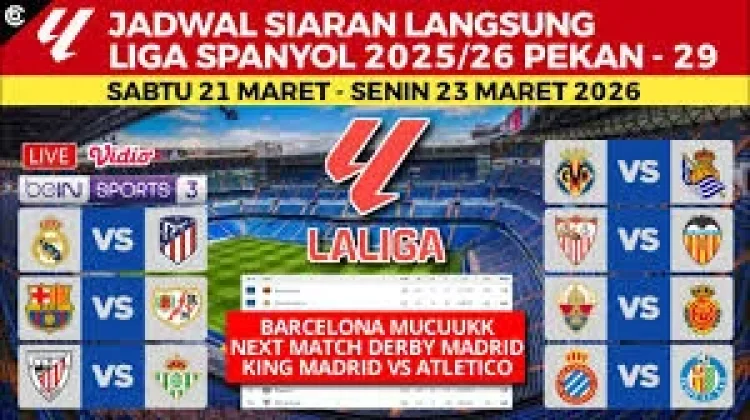 Jadwal lengkap Pertandingan Liga Spanyol Pekan Ke-29 Tahun 2025/2026