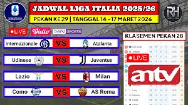 Jadwal Pertandingan Liga Italia Matchday Ke-32 Tahun 2025/2026