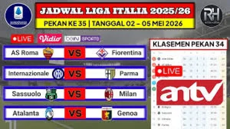 Jadwal Pertandingan Liga Italia Pekan ke 35 Tahun 2025/2026