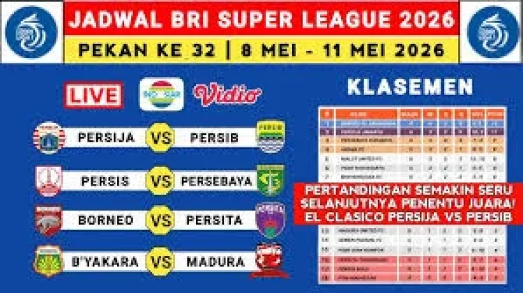 Jadwal BRI Super League Pekan Ke- 32 Tahun 2026