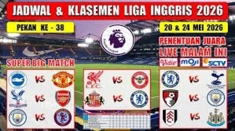 Jadwal Pertandingan Liga Inggris Pekan ke-38 Tahun 2026
