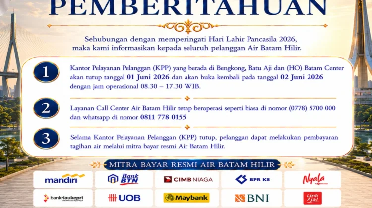 Kantor Air Batam Hilir Tutup Saat Libur Pancasila