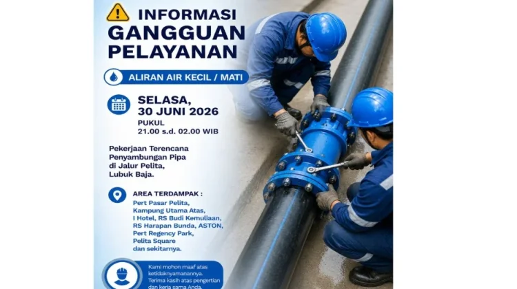 Penyambungan Pipa Ganggu Pasokan Air di Sejumlah Kawasan Batam Malam Ini