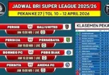 Jadwal Pertandingan BRI Liga 1 Pekan Ke-27 Musim 2025/2026