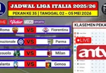 Jadwal Pertandingan Liga Italia Pekan ke 35 Tahun 2025/2026