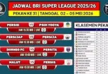 Jadwal Pertandingan BRI Liga 1 Pekan Ke-31 Tahun 2025/2026