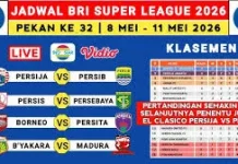 Jadwal BRI Super League Pekan Ke- 32 Tahun 2026