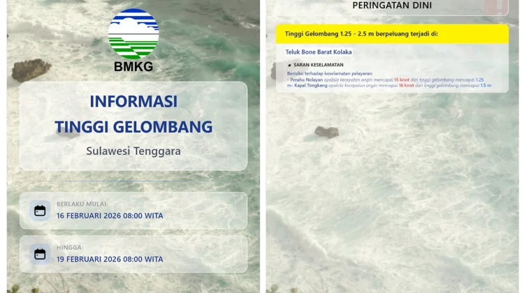 Prakiraan Tinggi Gelombang Sultra 16 Februari 2026