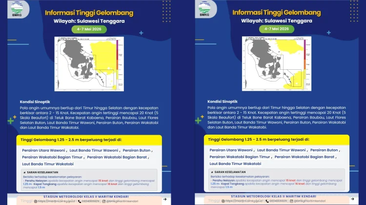 Prakiraan Tinggi Gelombang Sultra 4 - 7 Mei 2026