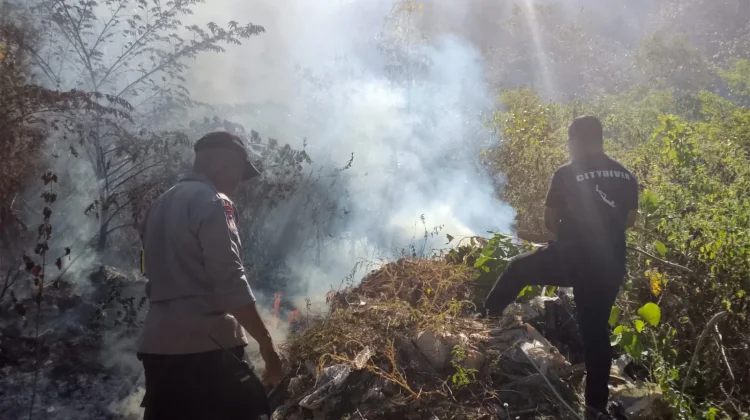 Polisi bersama Warga Padamkan Kebakaran Lahan di Waborobo
