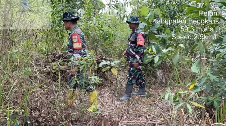 Patroli Babinsa Mandau Cegah Hotspot Karhutla di Desa