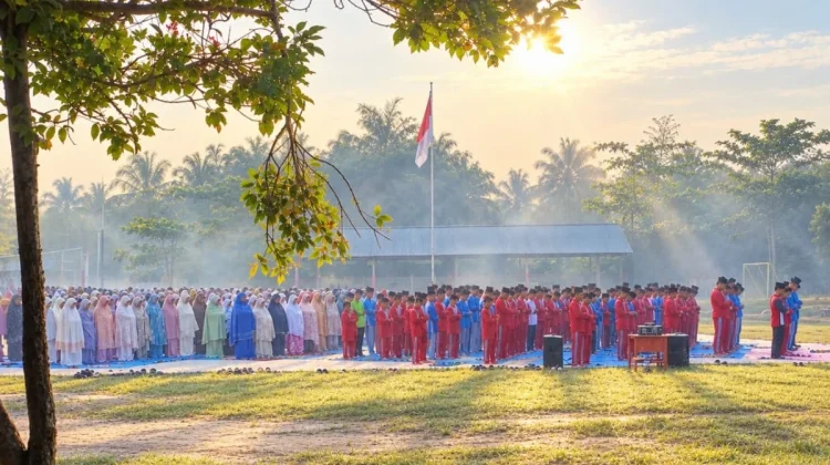 MTsN 4 Bengkalis Gelar Salat Istisqa di tengah Kabut Asap