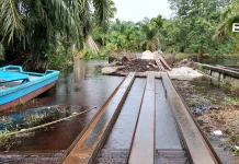 Jembatan Merah Putih Presisi Bengkalis Dikebut Pembangunannya meski Banjir